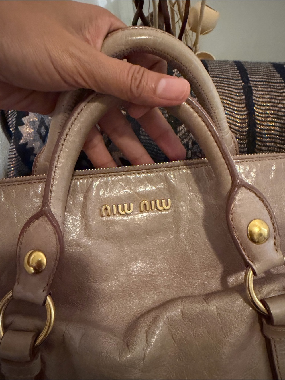 Miu Miu Blush Pink/Beige Leather Satchel with Gold Hardware - Picture 3 of 15